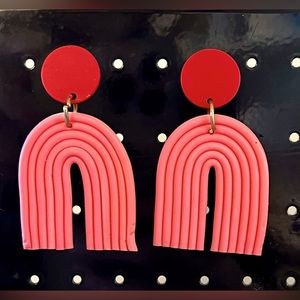 Statement earrings, red and pink